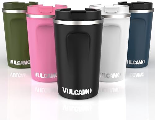 Taza Termica 380ml/13oz Cafe Para Llevar - Termo Acero Inoxidable Sin BPA, Antigoteo, Para Bebidas Frías o Calientes, Travel Mug (Negro)