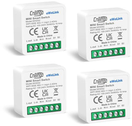 4-pack CNBINGO Smart strömbrytare modul, eWeLink App, passar bakom traditionell väggbrytare, WLAN mini gör-det-själv switchrelämodul, 2-vägs, kompatibel med Alexa och Google Assistant