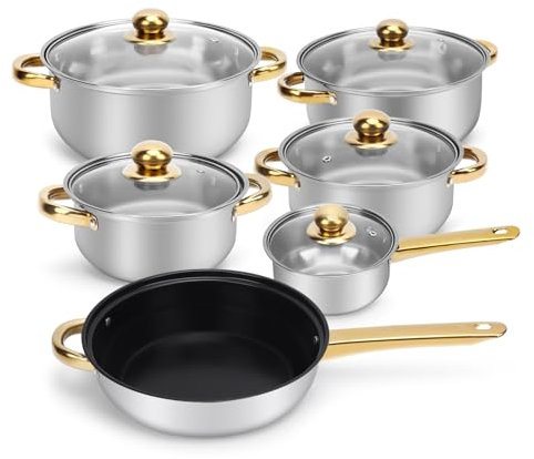 Gugxiom Pentole e padelle in acciaio inox Set di pentole da cucina Stockpot casseruola padella con coperchio maniglie