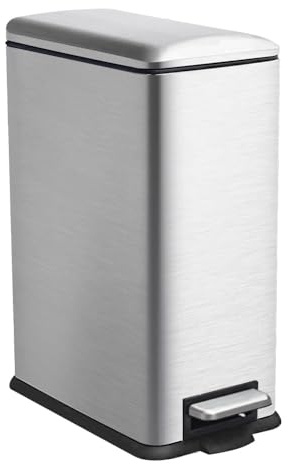 JM ·YIPENG Mülleimer Küche, 45 Liter Abfalleimer Küche, großer Tretmülleimer，45L Küchenmülleimer mit Softclose-Deckel und Inneneimer，Schmal Treteimer für Küche, Bad und Büro, Satiniertes Nickel