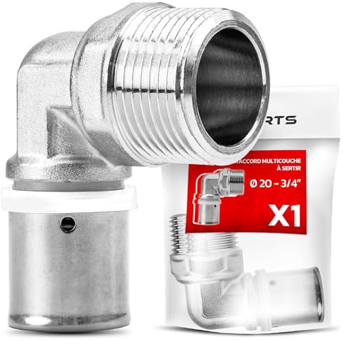 BOOPARTS – 1 Pezzo – Gomito a Pressare 90° Ø20mm (20x2) Filetto Maschio 3/4 | Raccordo Curva Profilo TH in Ottone Nichelato | Connessione a Collettori o Valvole Principali