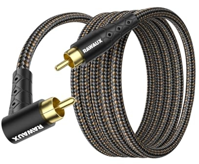 RAWAUX Câble Coaxial Audio Cable Subwoofer à 90 Degrés RCA Mâle vers Mâle Plaqué Or Câble RCA Numérique à Angle Droit pour Caisson de Basse, Amplificateur, Haut-parleur, TV 5M