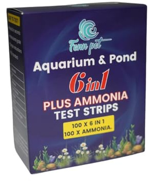 FENN PET 6-in-1 Aquarium/Fish Tank & Pond Water Test Kit Plus Ammonia – 200 Strips|100 x 6-in-1 (Carbonate,PH,Hardness,Free Chlorine,Nitrate,Nitrite) + 100 x Ammonia Test Strips|Fast, Accurate, Easy
