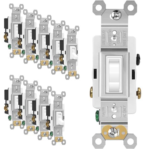 ECOELER 3Way Toggle Light Switch, Single Pole or Three Way in Wall On/Off Switch Replacement, 120/277V, Self-Grounding, Toggle Framed AC Interruptor for Residential and Commercial, White, 10 Pack