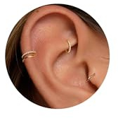 BelleVive 3 piezas de aros nasales de titanio, piercing de cartílago, aretes de hélice, piercing de tragus para mujeres, aros rook, doble aro, pendientes de hélice con concha con circonita, joyería