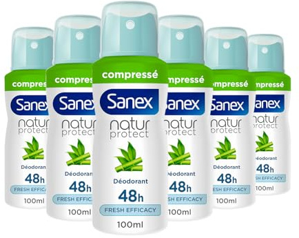 SANEX - Déodorant spray Natur Protect Bambou Bio Fresh Efficacy 48h - Protection longue durée contre les odeurs - Lot de 6 x 100ml