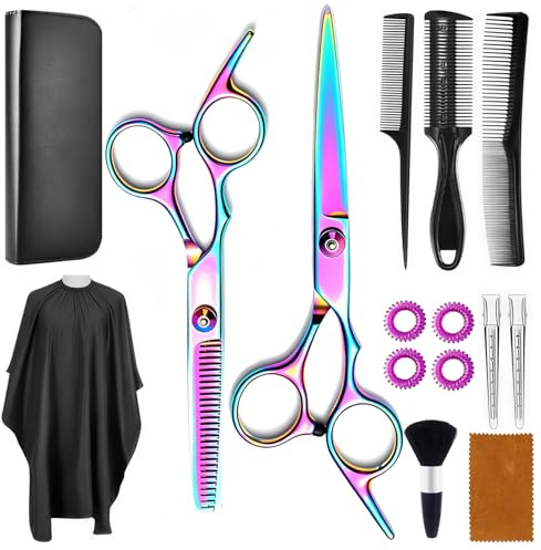 Set di 15 forbici da taglio per capelli, 6,7 pollici, di alta qualità, 440 C, con mantello da parrucchiere, per donne, uomini, bambini, famiglie e parrucchieri