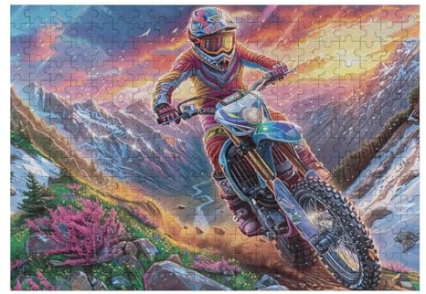 Premium Piloto de Motocross Montaña Moto de Cross Aventura Salvaje Puzzle 300 Piezas para Adultos Estimulante Divertido Y Cautivador Ideal para Pasatiempos Diarios 300 PCS（40x28cm）