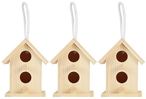 Aramox Casas para Pájaros Colgantes, Paquete de 3 Casas para Pájaros de Madera de Platano, 2,2 X,6 X 3,1 Pulgadas, para Exteriores, Jardín, Patio, Patio, Refugio Decorativo para Anidar, para Gorrión,