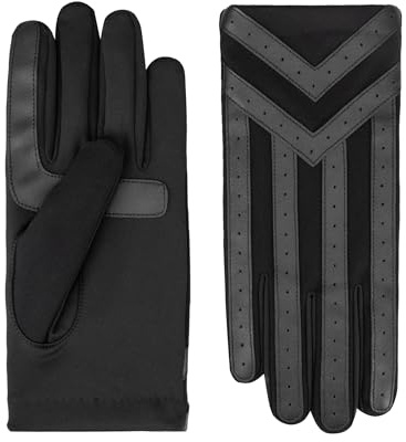 isotoner Men's Water Repellent Woven Stretch Chevron Touchscreen Gloves
