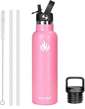 XACIOA Trinkflasche Edelstahl - 500ml, 750ml, 1l, Auslaufsicher Thermoskanne mit Strohhalm, BPA-Frei Spülmaschinenfest Isolierflasche für Erwachsene,doppelwandig Thermosflasche für Sport,Fitness,Gym