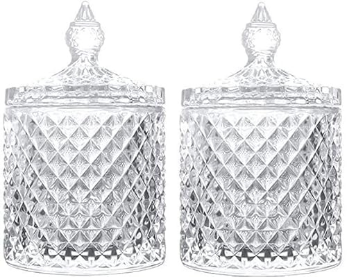 Maestro craft Pack of 2 Glass Storage Jar with Lid - Decorative Crystal Candy Biscuit Jar With Lid Ideal For Sweet Dishes Snack - Glass Container Barrel Sugar Candy Jar With Lid 300Ml