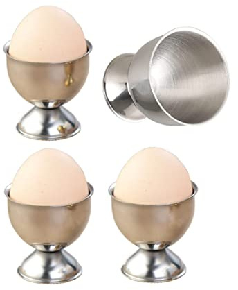 4 Pack Stainless Steel Egg Cup Holders, Egg Tray for Hard Boiled Eggs Stand Kitchen Gadgets Tools, Silver