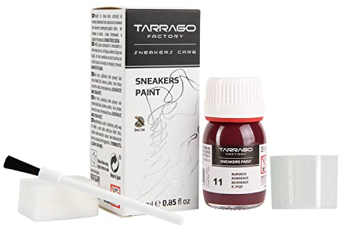 Tarrago Schuhfarbe Bordeaux 11, 25 ml Flasche, mit Pinsel und Schwamm, für Glattleder, Kunstleder oder Canvas