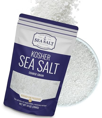 Coarse Grain Kosher Sea Salt for Grinder, Non-Iodized & Natural Replacement for Table Salt, 14 oz Bag