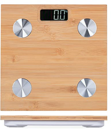 Relaxdays Personenwaage, Bambus, Digitale Körperwaage, bis 180 kg, automatisches EIN-& Ausschalten, kg & lbs, Natur