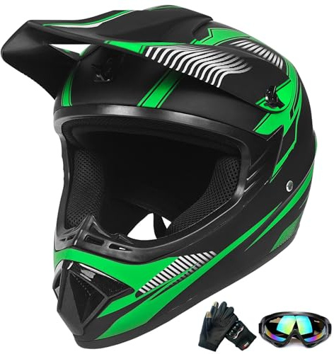 Casco da moto off-road adolescente, casco da bicicletta per ragazzi e ragazze, casco da moto personalizzato, standard CE (Medium, verde)