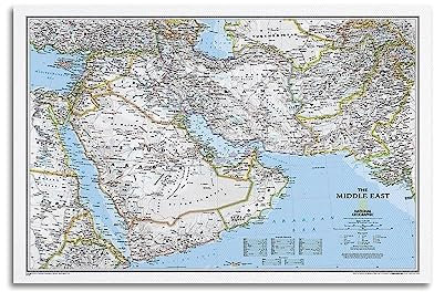 JONZA Map Poster Middle East Classic Map Decorative Painting Canvas Wall And Art Picture Family Bedroom Decor 20x30inch(50x75cm)