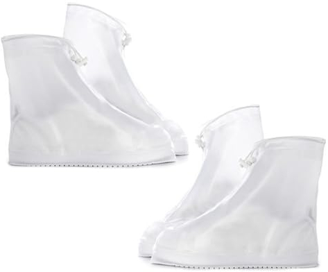 RISVOWO 2 Paare Schuhüberzieher Wasserdicht, Regenschutz Schuhe, Überschuhe Wiederverwendbare, schuhüberzieher fahrrad für Regen Schlammige Straßen, Rutschfeste gamaschen für Herren Damen(Weiß)