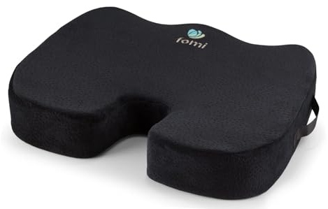 FOMI Extra Wide and Thick Firm Coccyx Seat Cushion | 20” x 16” x 3.5” | Large Black Orthopedic Memory Foam Pad for Car or Truck Seat, Office Chair, Wheelchair | Back Pain Relief