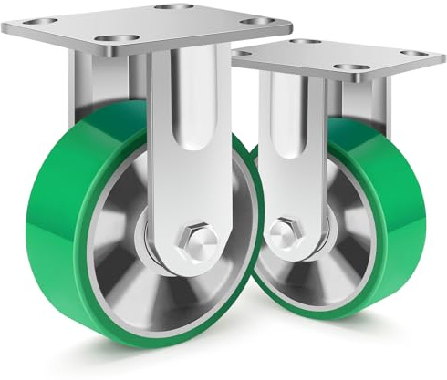 Humagineer 125mm Ruote Carichi Pesant Fisse, Capacità 450KG per Ruota, Nucleo in Alluminio PU Industriali Ruote Girevoli, Silenzioso, Resistente all'Usura Ruote per Carrello, Set di 2
