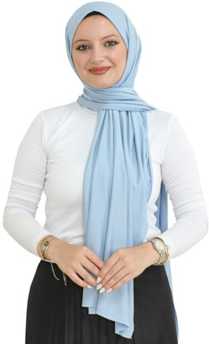 Prien Hijab for Women Viscose Scarf Lightweight Muslim Hijabs Long Shawl Islamic Scarves Turkey Silk Headscarf for Womens (Light Blue)