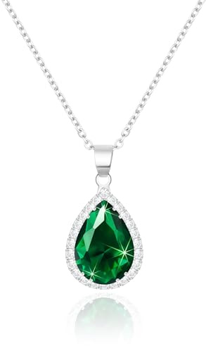 Linawe Silberkette Anhänger Kette Halskette Damen, Smaragde Grün Diamant Geburtsstein Kristall Kettenanhänger Silber Halsketten Damenkette, Charm Kette Jewelry Schmucksets