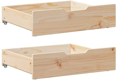 vidaXL Bettschubladen 2 STK., Bettkasten Holz Aufbewahrung mit Rollen, Bett Schublade Bettauszug, Bettschubkasten Schubkasten, Massivholz Kiefer