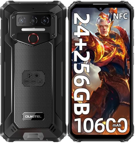 OUKITEL WP23 PLUS Rugged Smartphone 2025, 24GB RAM+256GB ROM/TF 1TB, 10600mAh Rugged Phone, 6.52 Screen Mobile Phones, 13MP Camera, 4G Dual SIM Android 14 Phone, IP68/69K Waterproof/GPS/NFC, Black