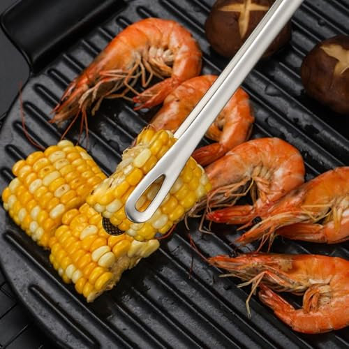 Set di 2 pinzette per barbecue da cucina in acciaio inox, pinze per alimenti per capovolgere e servire facilmente alle griglie all'aperto (argento)