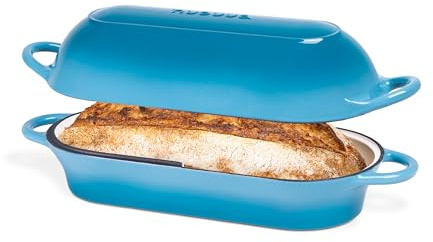 Enamelled Cast Iron Bread Loaf Pot – Dutch Oven For Sourdough Bread Baking – Oven Safe Non Stick Bread Pot – Rectangular, Light Blue, 34cm x 16cm – by Nuovva