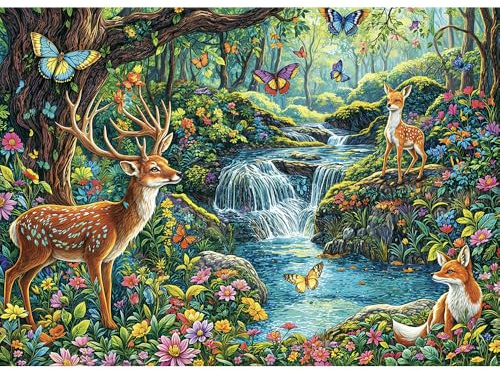 HUADADA Jigsaw Puzzles for Adults 1000 Pieces Forest Deer 1000 Piece Jigsaw Puzzles for Adults Birthday Gifts for Women Man