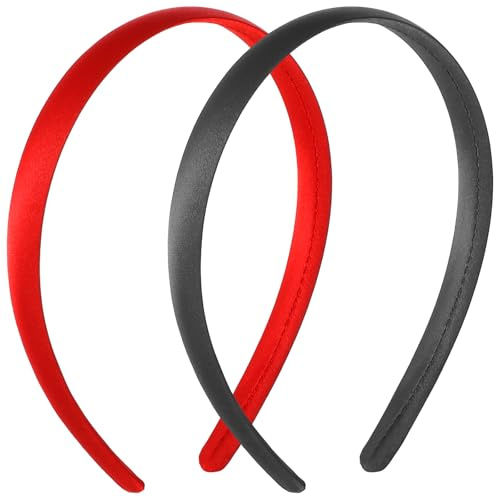 2pcs Satin Headbands Anti-slip Black Ribbon Hair Bands Non Slip Fashion Hair Bands Plain Hard Wide Headbands for Women Girls DIY Craft Holiday Costume Accessories for Mothers Sisters Cosplay Holiday