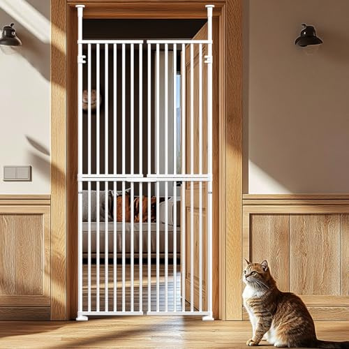 ZIKEBTUY 180 cm Extra Hög Husdjursgrind Med Dörrar Och Lås För Katt, Passar Dörrar Från 190–250 cm Hög, Utdragbar Justerbar Hundgate Utan Hål För Kök, Sovrum (Vit, Bredd 93–100 cm) | med dörrlås passar dörrar från 190–240 cm hög, utdragbar justerbar hundgate utan hål dörrar kök sovrum