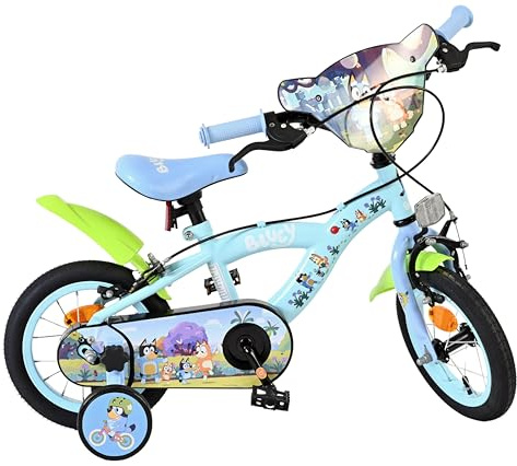 Volare Bluey Kids Bike | Age Age 3-5 | 12 Inch Wheel | 2 Handbrakes (Front & Back Wheel), Removable Stabilisers, Chain Guard & Pedal Reflectors | Adjustable Saddle | Gift for Girls & Boys