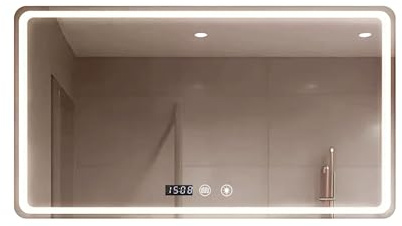 Specchio da Bagno con Luce. Specchio Rettangolare LED da Parete, 3 Tonalità di Colore, Dimmerabile, Anti-Appannamento, con Orologio e Temperatura. Ideale pe Bagno o Toeletta (Orizzontale – 80x60cm)