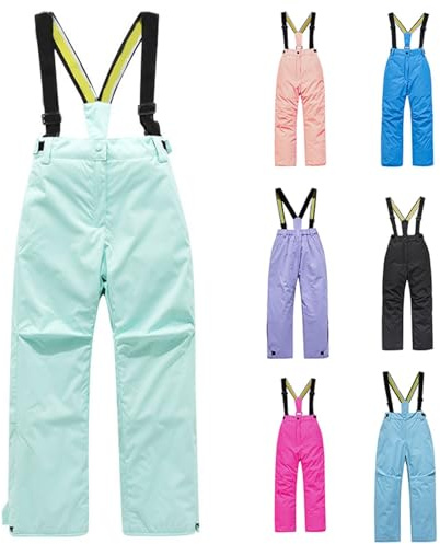 Pantalon de ski imperméable pour garçons et filles - Salopette d'hiver chaude à bretelles réglables - Jambe droite - Coupe-vent - Pantalon thermique épais pour le ski et le snowboard