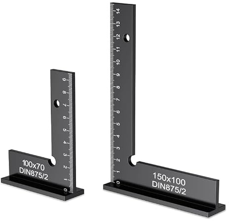 Juego de 2 esquinas de 90°, ángulo de inclinación de carpintero, 150 x 100 y 100 x 70, ángulo de tope metálico para trabajar con precisión en la construcción de metales y talleres