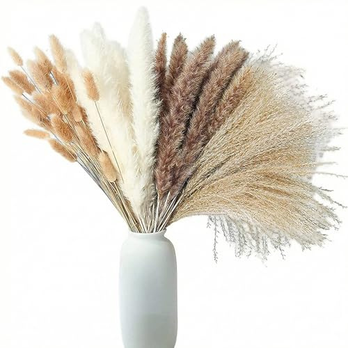 LIUYIDM 100 stycken pampasgräs, stora torkade blommor, naturmaterial, bukett, torra blommor för vardagsrum, sovrum, vit färg, modell 61-LWCTZ-100
