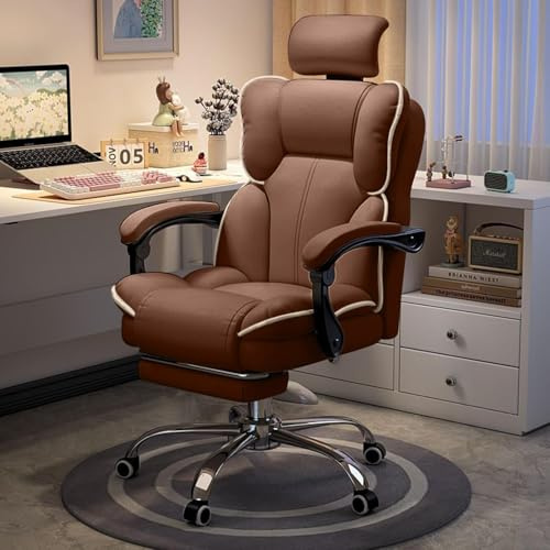 WXJHL Fauteuil de Bureau avec Appui-Tête,Siège de Direction à Dossier Haut avec Repose-Pieds et Support Lombaire Ergonomique,Chaise de Bureau et de Jeu pour Bureau à Domicile(Brun)