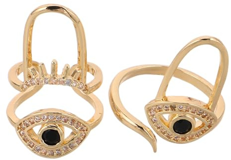 Genérico Anillos Punta Dedos Diseño de Ojo Malvado, 2 Piezas Ajustables de Metal Dorado Kc, Accesorios para Uñas Gemas de Imitación para Manicura y Festivales