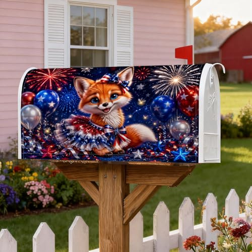 Coperture magnetiche per cassette postali con fuochi d'artificio, palline patriottiche festive con stelle del 4 luglio, copertura per cassetta delle lettere rosse per esterni, decorazione da cortile