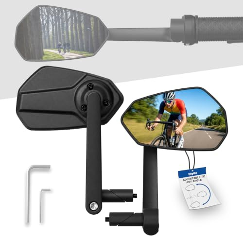Diyife Bar End Bike Mirrors, HD Large Wide Angle, 360° Adjustable, 1 Pair | Cycling Mirror for 16-20mm Handlebars,Shockproof Shatterproof Rear View Mirror for Mountain Bike E-Bike Scooter Foldable Bike