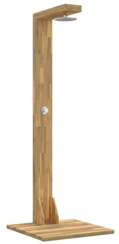 vidaXL Ducha Exterior 210,5 cm Blanco, Ducha Exterior Moderna, Rectangular, de Madera de Acacia y Acero Inoxidable, Altura Ajustable, Cabezal rotatable, Resistente al cl