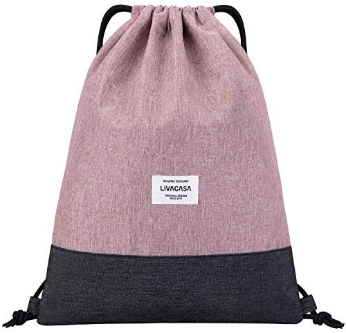 LIVACASA Turnbeutel Mit Reißverschluß Innentasche Sportbeutel Hipster Gym Bag Gefüttert Rucksack Mit Verstellbar Tunnelzug Gymsack für Damen Herren Rosa