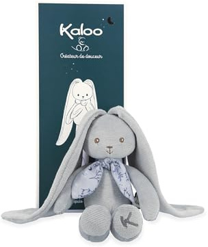 KALOO - Lapinoo - Doudou Coniglio - Peluche in Jersey e Maglia per Neonati - 25 cm - Colore Blu - Materiali Molto Morbidi - Confezione Regalo - dalla Nascita, K972202