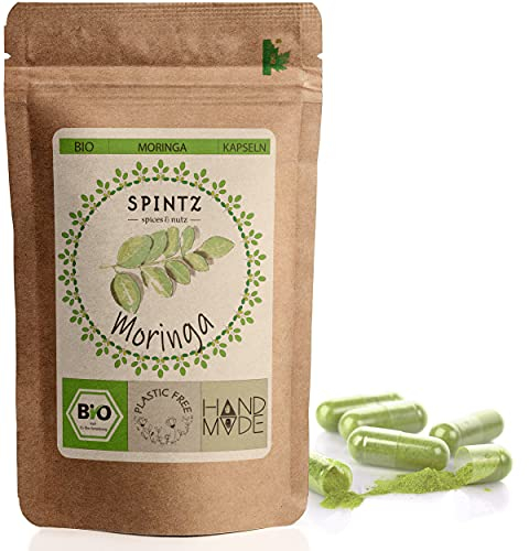 SPINTZ 130 Stk. Bio Moringa Kapseln - hochdosierte Moringa Tabletten - 500mg Moringapulver aus biologischem Anbau - vegan - natürliches Superfood - Moringa gemahlen | plastikfrei verpackt