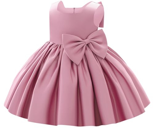 IBTOM CASTLE Vestido de boda y concurso de flores para niñas, vestido de satén sedoso con lazo, vestido de princesa para cumpleaños y bautizo, Rosa polvoriento: lazo, 6-12 meses