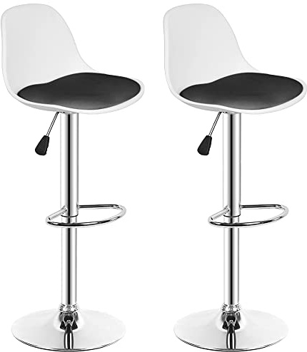 RELOVE Set di 2 Coppia Sgabello da Bar Moderno Sgabello Alto con schienale in Simipelle Sedia Alta da Cucina Regolabile Girevole-PU (bianco+nero)-2pz