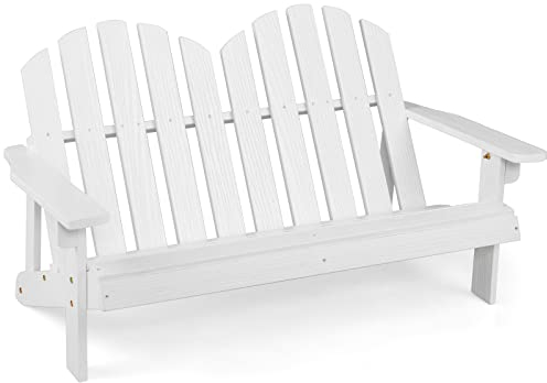 GIANTEX Adirondack Gartenbank für 2 Kinder, Sitzbank aus Tannenholz mit 100 kg Tragfähigkeit, Outdoor Terrassenbank mit Rückenlehne, Armlehen & Lattensitz, für Garten, Terrasse & Park (Weiß)